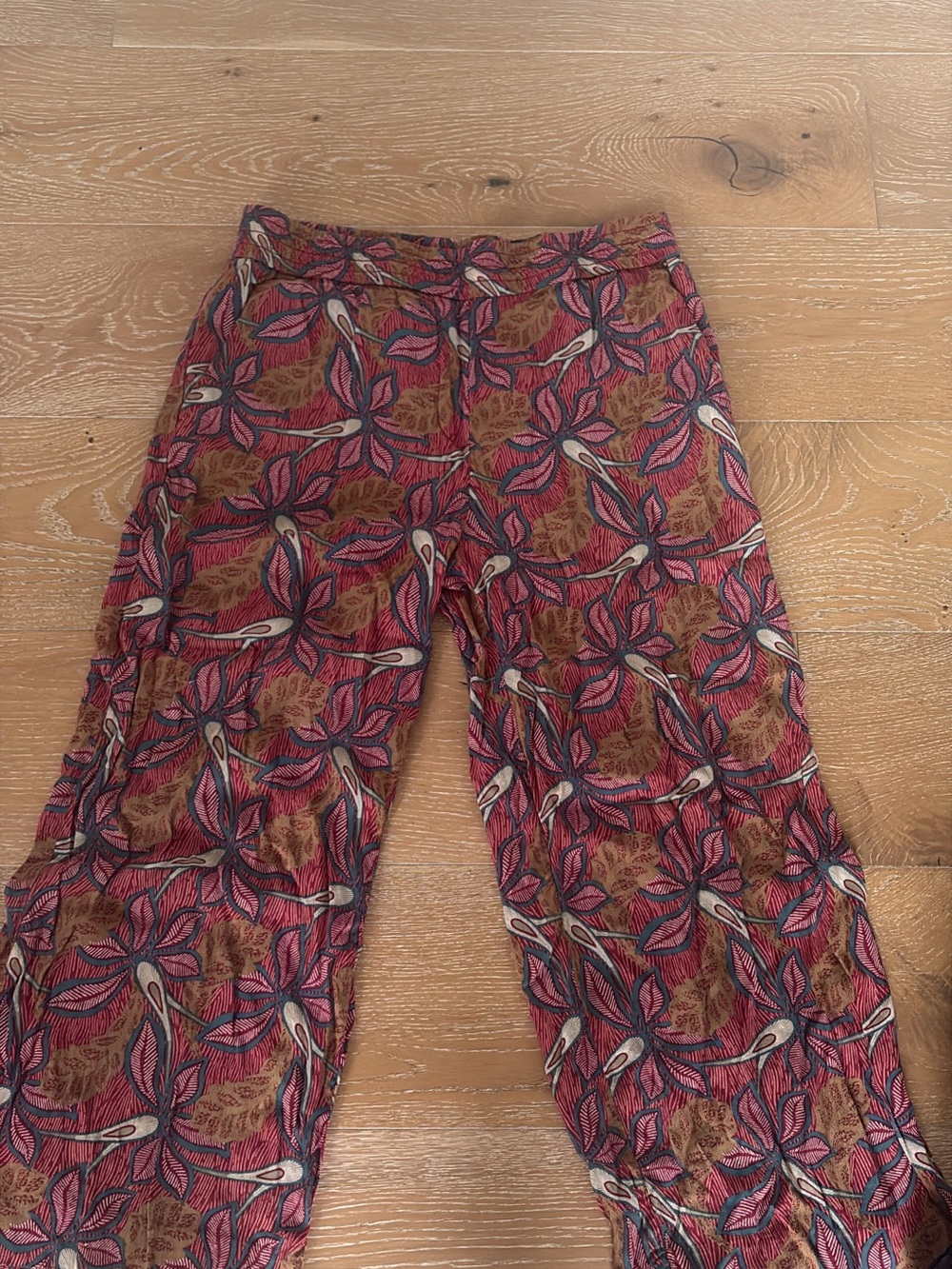 Ann Taylor Floral Wide-Leg Pants in Pink, Brown & Cream